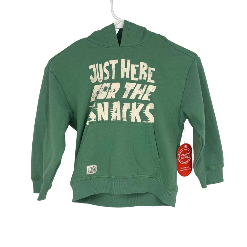 Wonder Nation "Just Here For The Snacks" Fleece Hoodie Kids 6 Green Pullover NEW